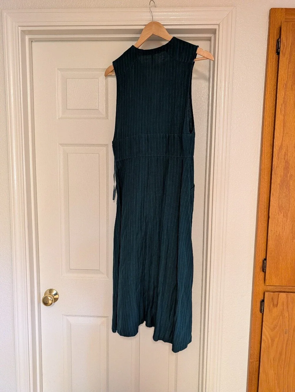 Free People Deep Teal Pinstripe Sleeveless Midi Dress